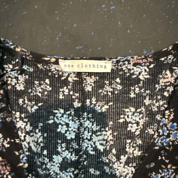 Free People Say Hello Black Ditsy Floral Mini Dress with Bell Sleeves - Picture 2 of 3
